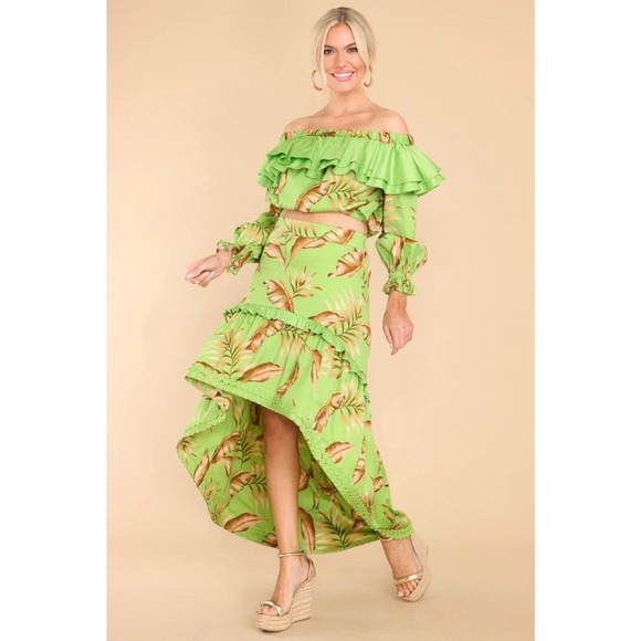 ALDEN ADAIR Sophia Palma Set Hi-Low Maxi Skirt Ruffle Cropped Blouse Resort Sz M - Picture 4 of 16